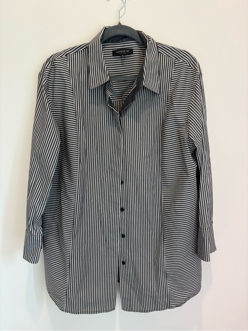 Lafayette 148 New York Black and White Vertical Stripe Button-Down Shirt